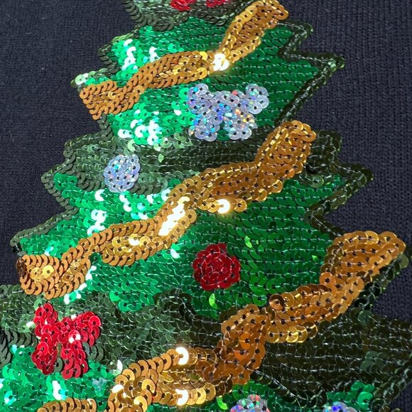 Laura Scott Black Long Sleeve Christmas Tree Sequin Sweater Womens XL Festive - Picture 4 of 9